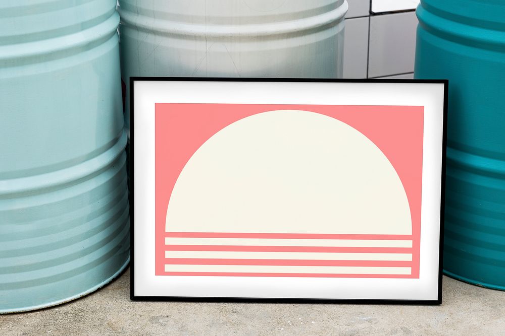 Picture frame mockup, abstract sunset photo psd