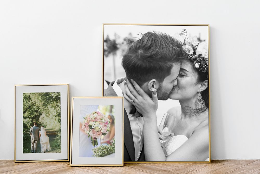 Wedding photo frame mockup, home decor psd