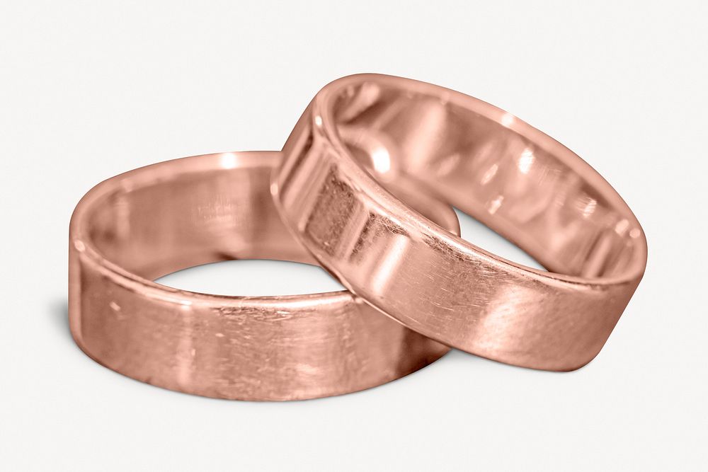 Rose gold wedding rings, isolated object image psd