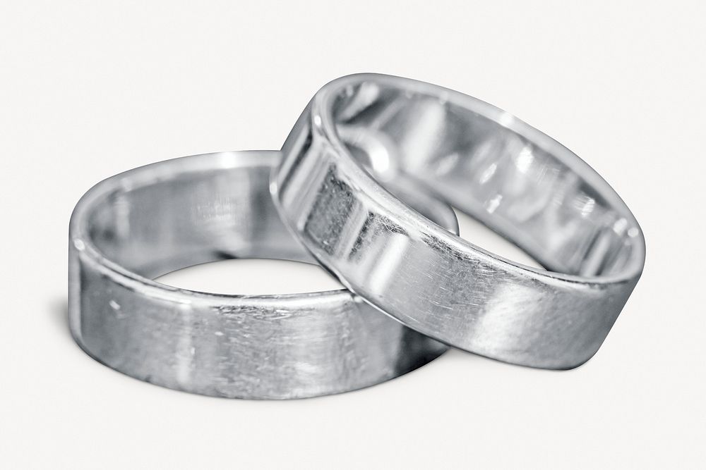 Silver wedding rings, isolated object image psd