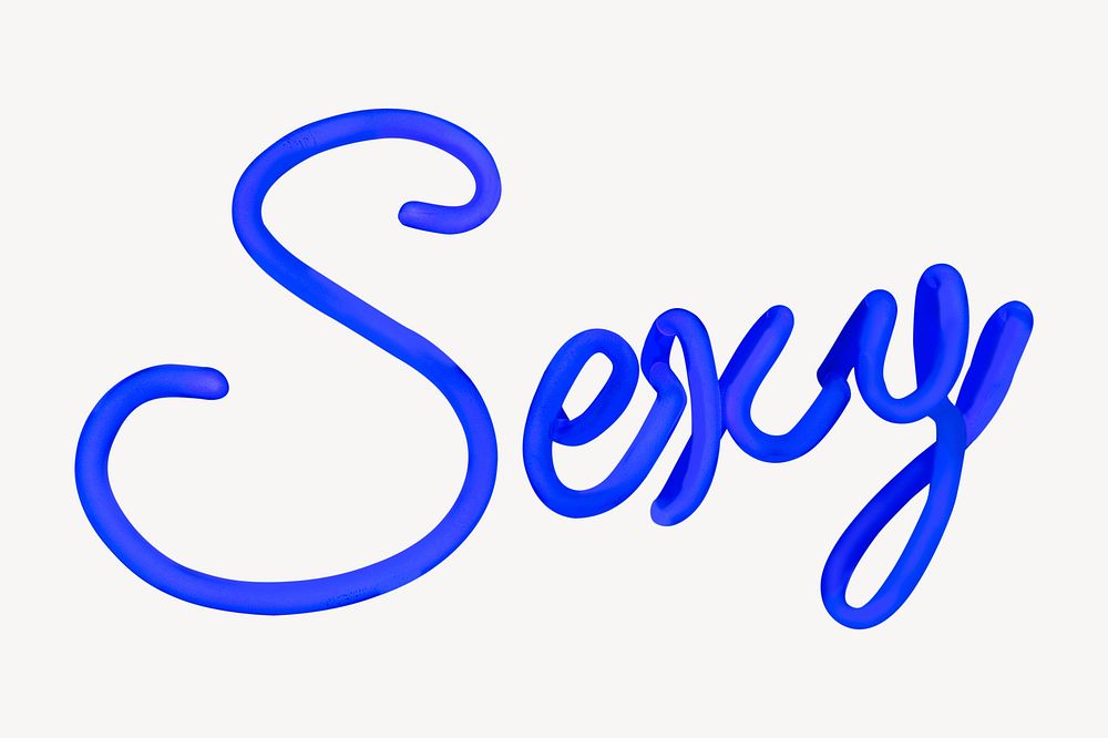 Sexy typography sticker, blue neon image psd