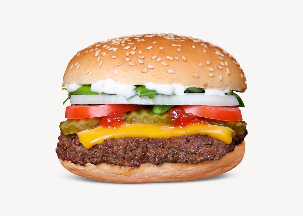 Hamburger on white background, food photography