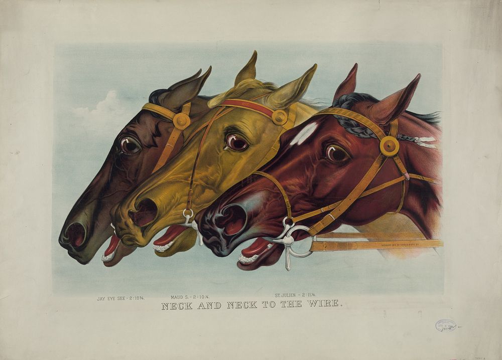 Neck and neck to the wire, Currier & Ives.