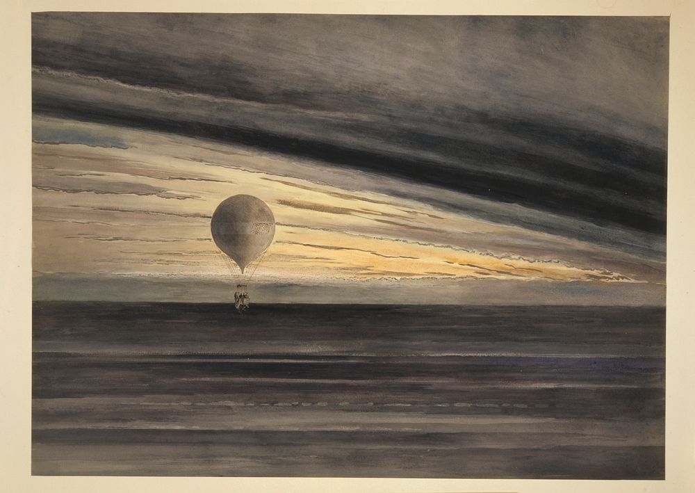 [The balloon Zénith at sunrise or sunset, with five passengers during a long distance flight from Paris to Arcachon in…