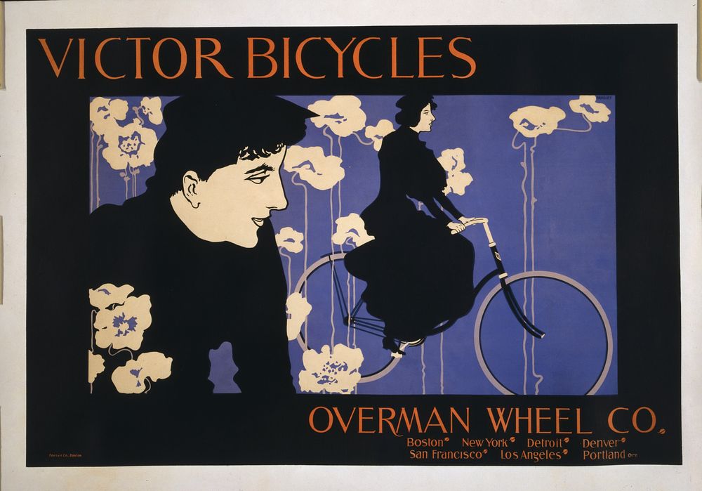 Victor Bicycles Overman Wheel Co. (1896) by Will Bradley. Original from the Library of Congress.