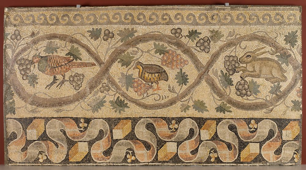 Fragment of Floor Mosaic from the upper level of the House of the Bird Rinceau, room 1, Antioch (Daphne), Syria…