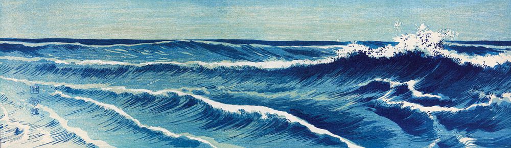 Ocean waves (1878-1940) vintage Japanese woodcut prints by Uehara Konen. Original public domain image from the Library of…