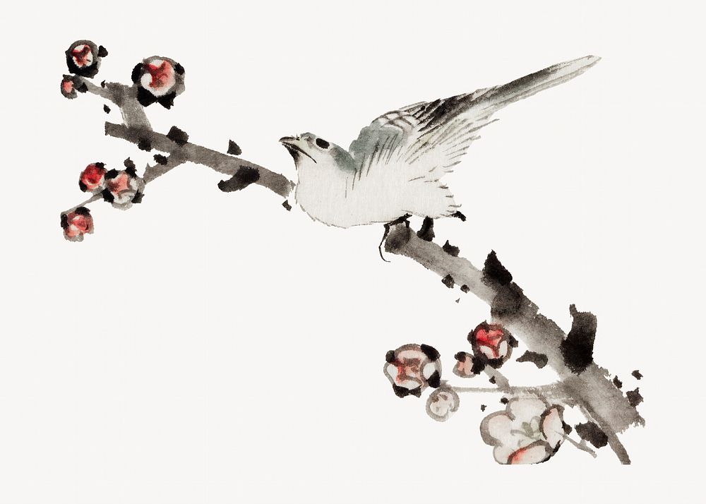 Hokusai&rsquo;s bird on branch.   Remastered by rawpixel. 