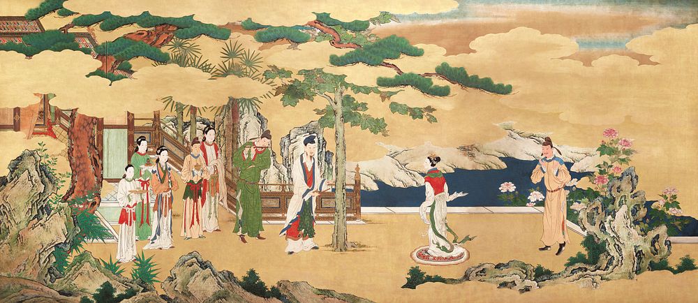 Japanese emperor Ming Huang and Yang Guifei (1577 - 1654) vintage painting by Kano Naganobu. Original public domain image…