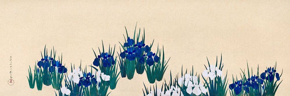 Japanese irises (late 19th century) vintage ink and color on paper by Sakai Hōitsu. Original public domain image from the…