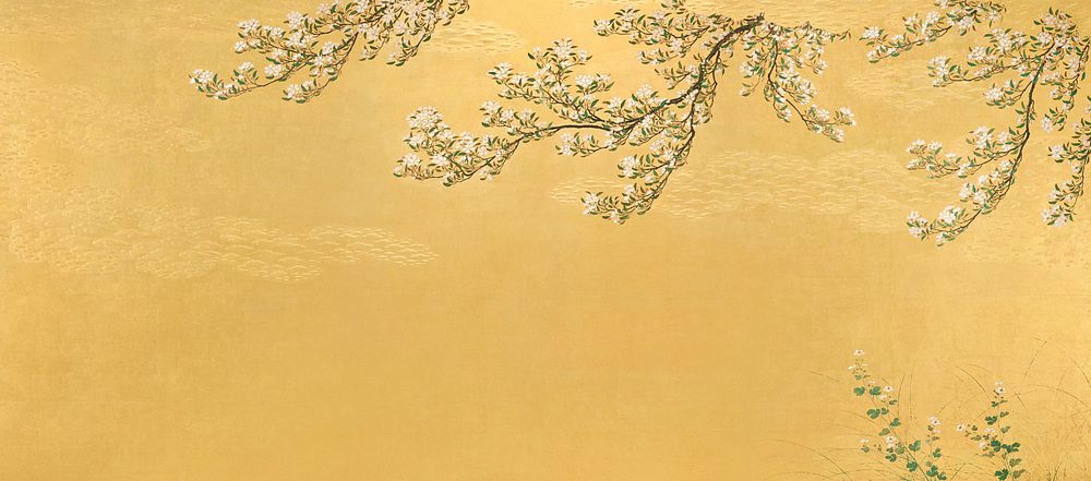 Japanese cherry blossom (17th century) vintage painting by Hasegawa School. Original public domain image from the…