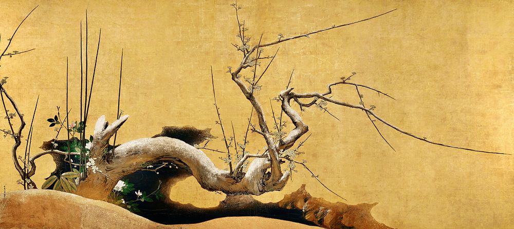 Japanese plum tree (17th century) vintage painting by Hasegawa Tōtetsu. Original public domain image from the Minneapolis…