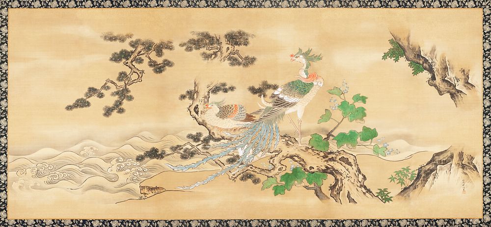 Phoenixes and paulownia (18th century) vintage Japanese painting by Kano Tanshin. Original public domain image from the…