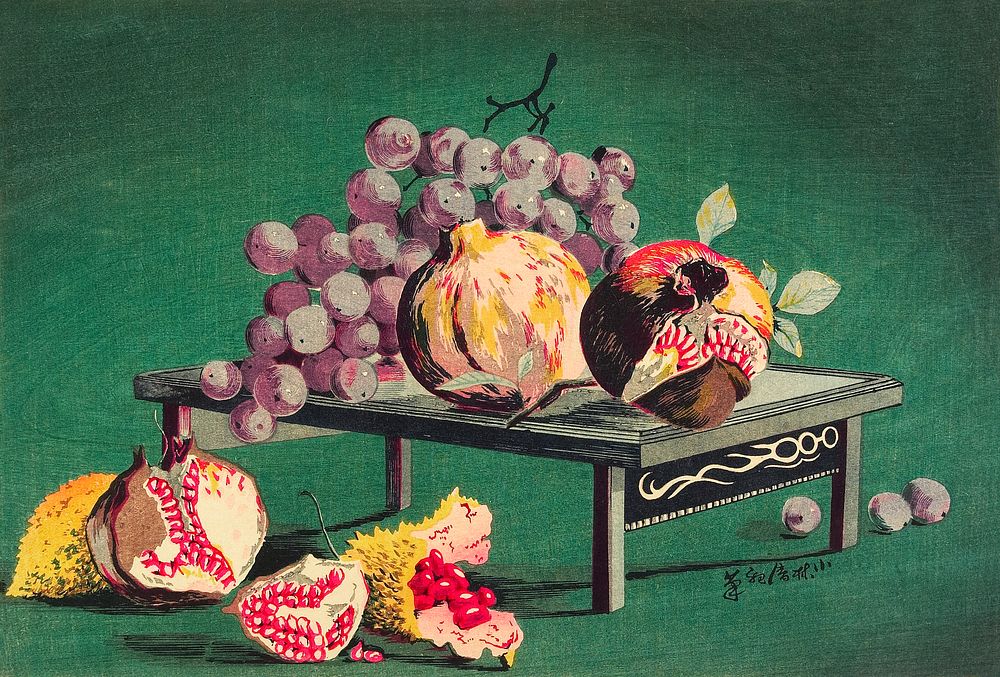 Pomegranates and Grapes (1879-1881) by Kobayashi Kiyochika. Original public domain image from The Minneapolis Institute of…