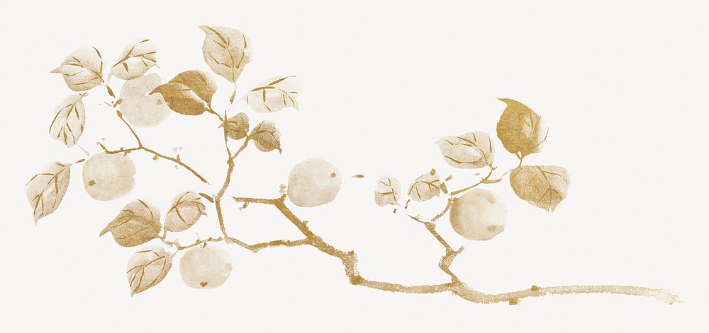 Peach fruit branch, gold vintage illustration. Remixed by rawpixel.