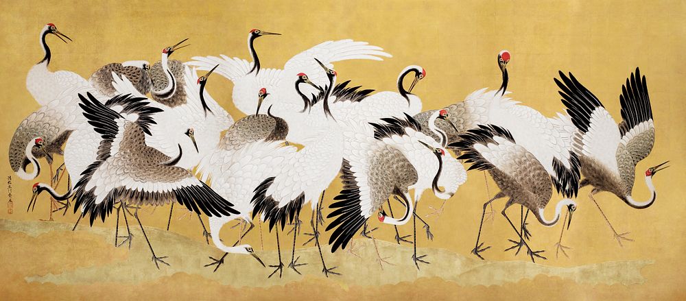 Japanese flock of cranes (18th century) vintage painting by Ishida Yūtei. Original public domain image from the Minneapolis…