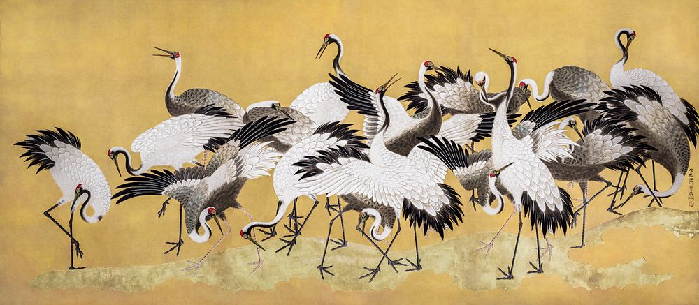Japanese flock of cranes (18th century) vintage painting by Ishida Yūtei. Original public domain image from the Minneapolis…