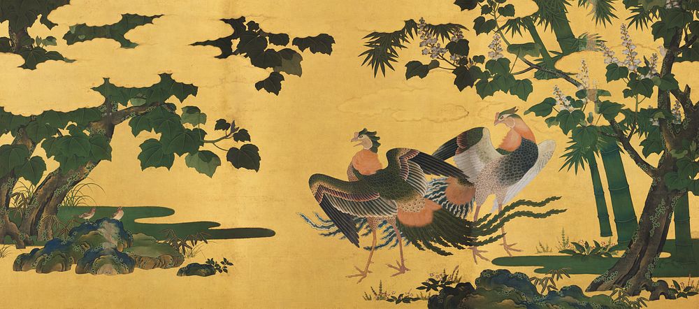 Japanese peacocks and bamboo (1539&ndash;1613) vintage painting by Tosa Mitsuyoshi. Original public domain image from The…