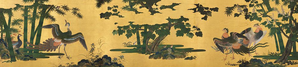 Japanese peacocks and bamboo (1539–1613) vintage painting by Tosa Mitsuyoshi. Original public domain image from The…