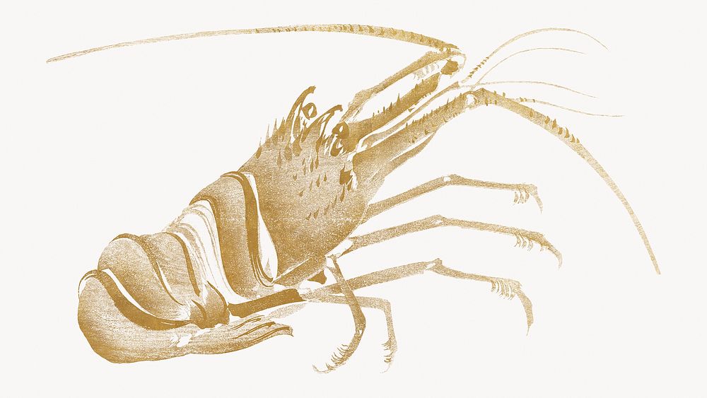 Japanese lobster desktop wallpaper, gold vintage illustration. Remixed by rawpixel.