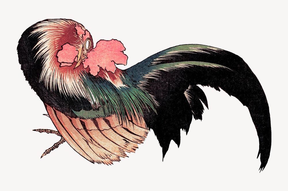 Hokusai’s cock and pink flowers psd.  Remastered by rawpixel. 