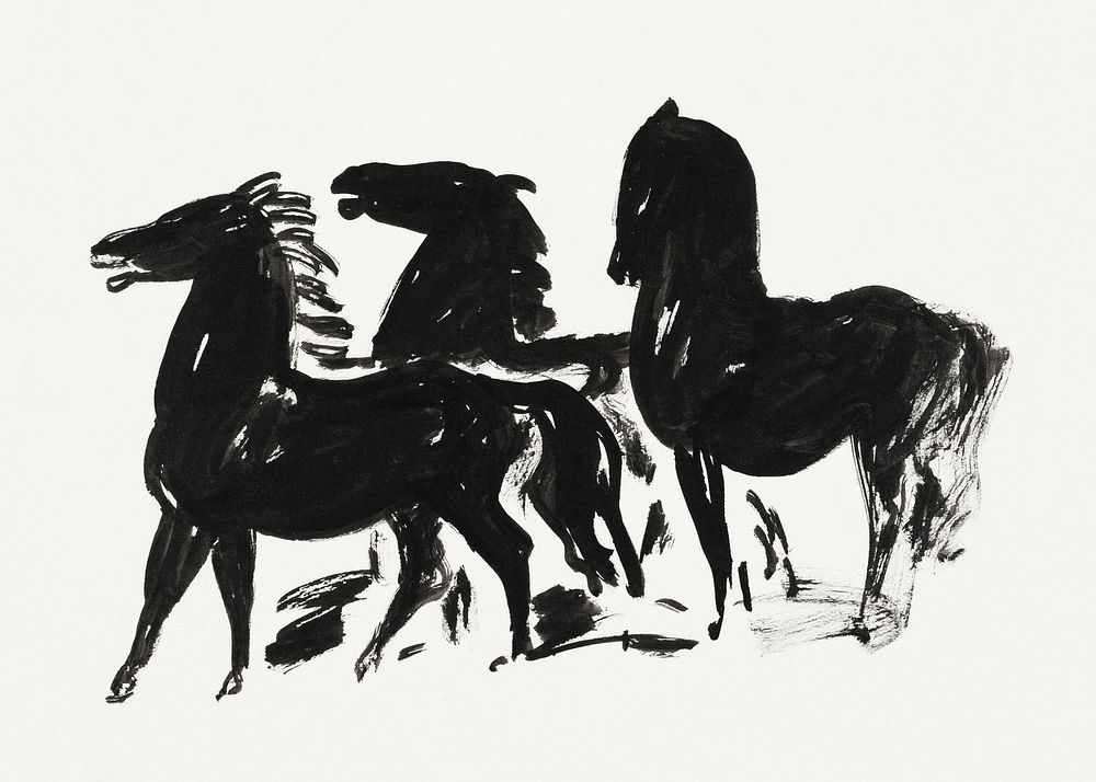 Drie zwarte paarden staand naar links kijkend (1935&ndash;1936) by Leo Gestel. Original public domain image from the…