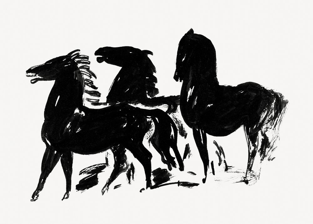 Vintage horses silhouette painting psd.   Remastered by rawpixel. 