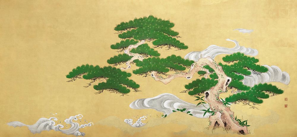 Pine tree by a stream (19th century) vintage Japanese painting. Original public domain image from the Minneapolis Institute…
