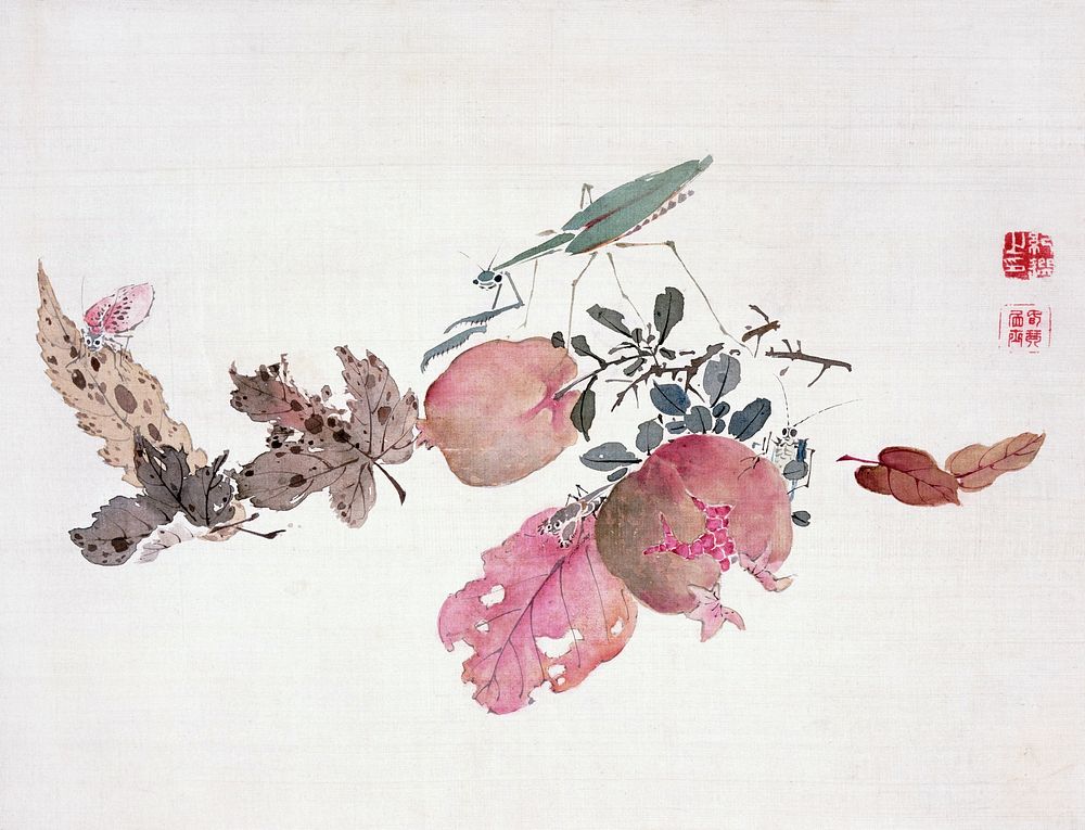 Pomegranate and insects (1834) painting by Urakami Shunkin. Original public domain image from the Minneapolis Institute of…