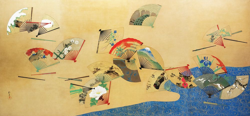 Fans and Stream (1820&ndash;1828) by Tawaraya Sotatsu. Original public domain image from The MET Museum.   Digitally…