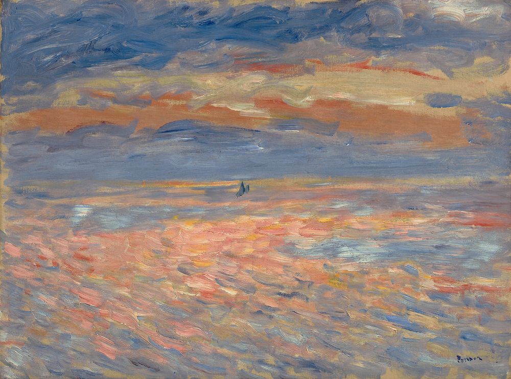 Sunset (1879 or 1881) painting in high resolution by Pierre-Auguste Renoir. 