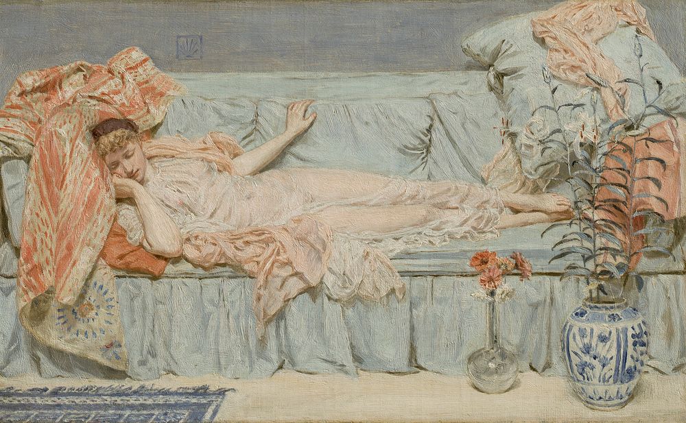 Lilies (1866) painting in high resolution by Albert Joseph Moore.  