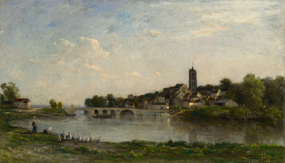 The Bridge between Persan and Beaumont-sur-Oise (1867) painting in high resolution by Charles-Fran&ccedil;ois Daubigny.  