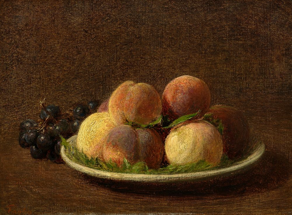 Peaches and Grapes (1894) painting in high resolution by Henri Fantin-Latour.  