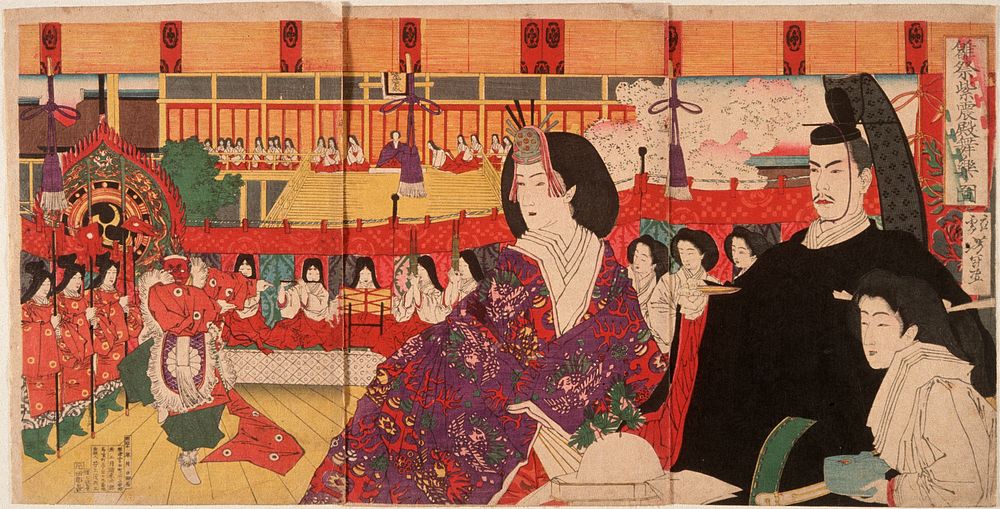 A Bugaku Performance at the Imperial Palace during the Doll Festival (1878) print in high resolution by Tsukioka Yoshitoshi.…
