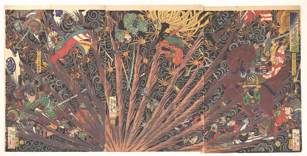 Masakiyo's Challenging Battle, from the series Taiheiki (Taiheiki, Masakiyo nansen no zu) (1866) print in high resolution by…