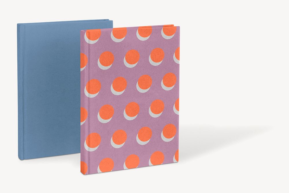Hard cover books, blue and pink with design space