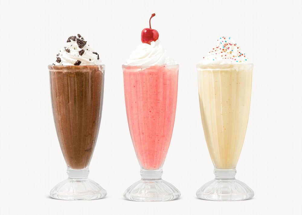 Mixed flavor milkshake on white background