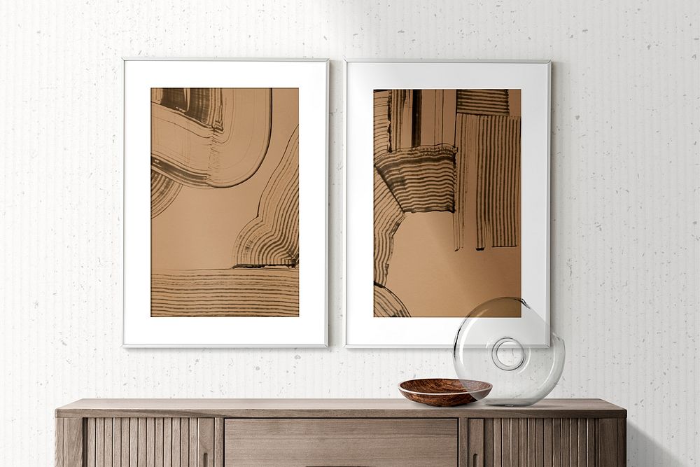 Picture frames mockup, Scandinavian living room decoration psd
