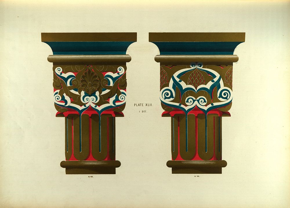 Plans, elevations, sections, and details of the Alhambra volume 2 (1845) ornamental design in high resolution by Owen Jones.…