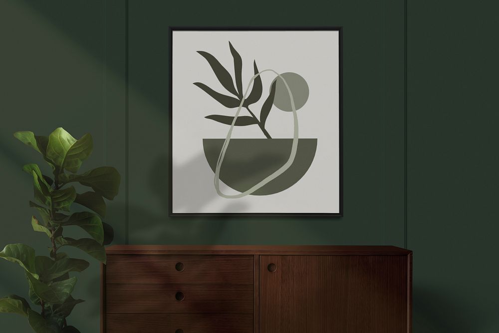 Abstract plant framed photo on a wall