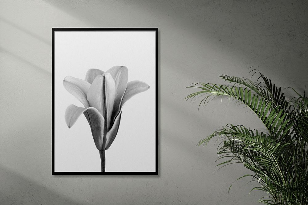 Photo frame mockup, houseplant decor  psd