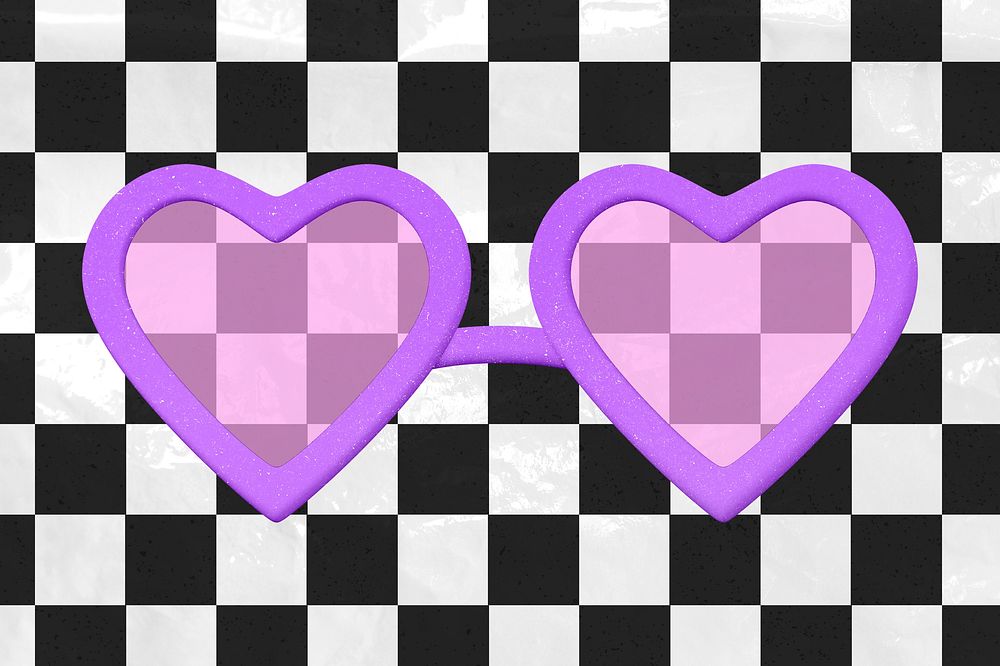 Purple heart sunglasses, 3D object illustration psd