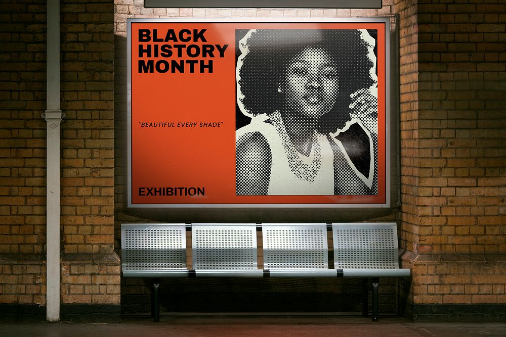 Bus stop sign mockup, black history month awareness campaign psd