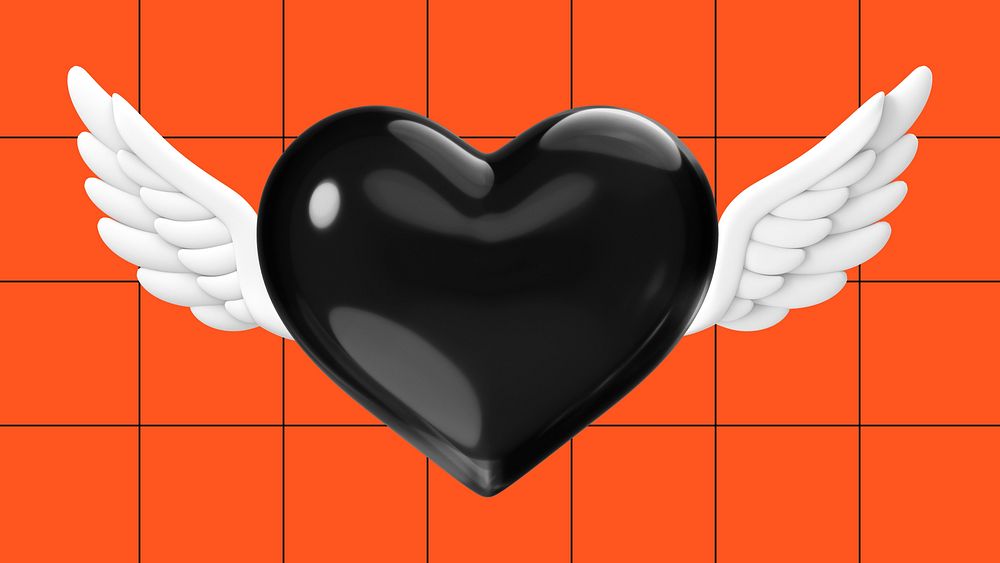 Black winged heart, 3D aesthetic illustration