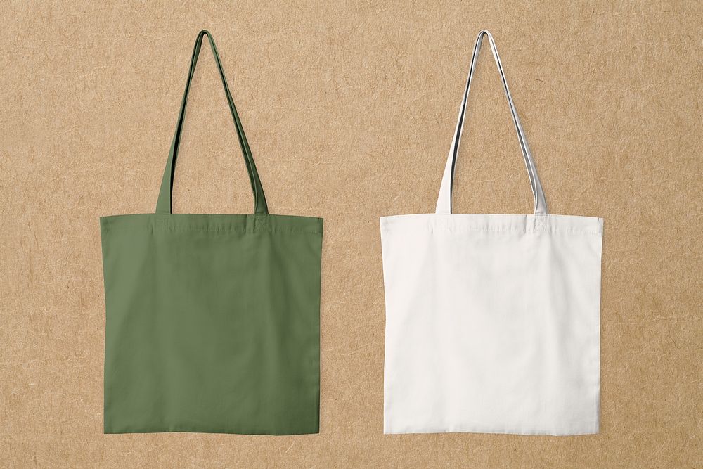 Green and white tote bags, eco product