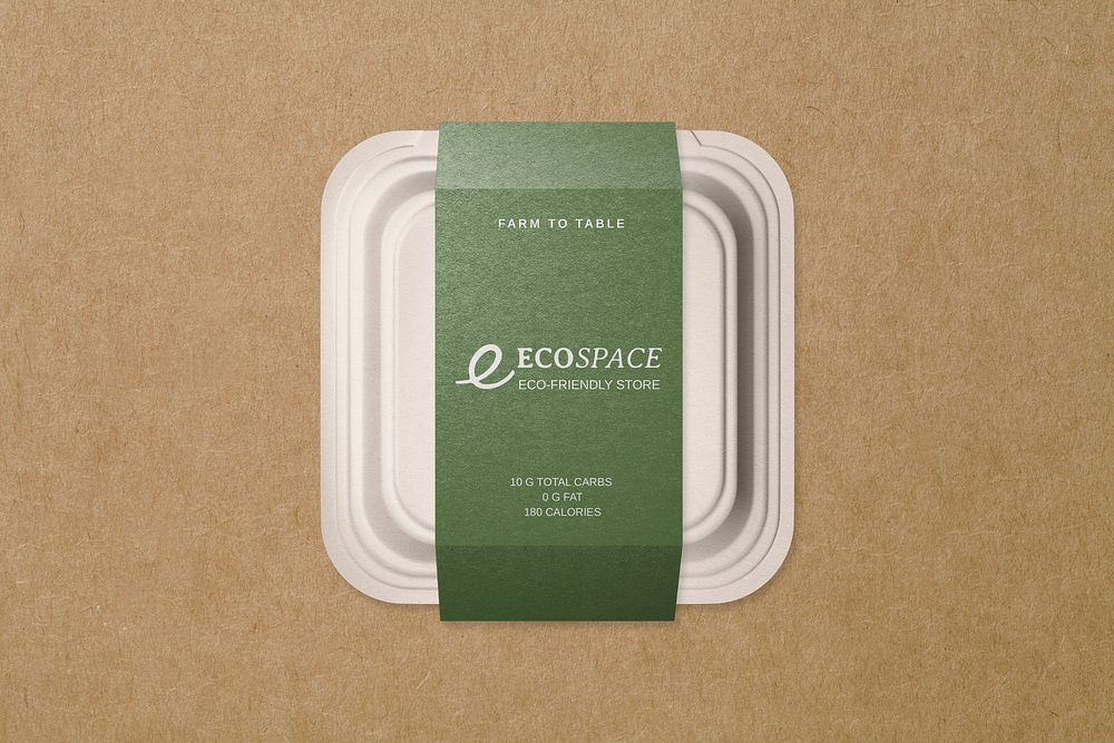Food box label mockup, editable eco product psd