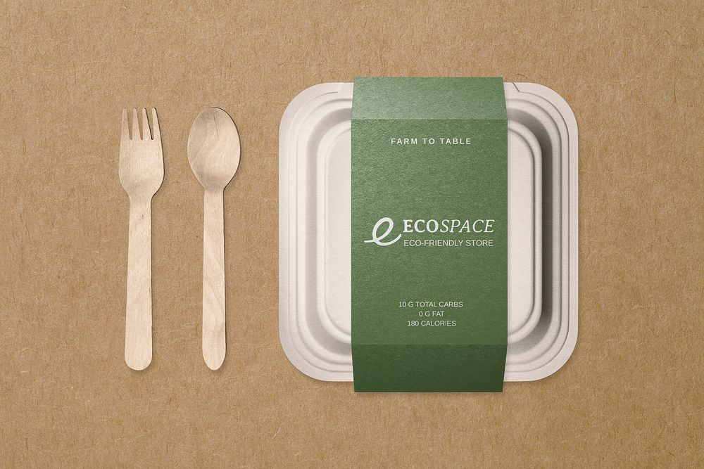 Food box label mockup, editable eco product psd