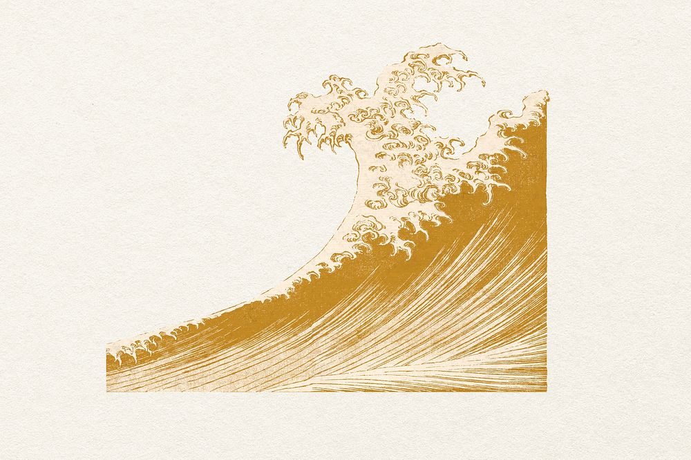 Gold ocean wave splash, vintage oriental art