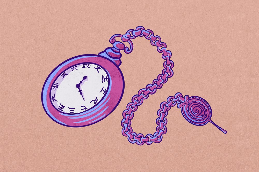 Purple pocket watch, vintage object psd